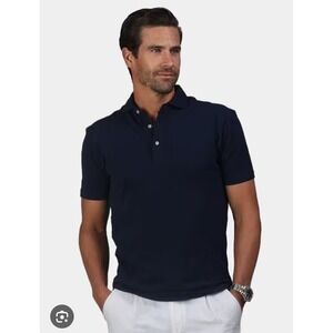 NWT Collars & Co Navy Blue Short Sleeve Polo Shirt Mens Small Cotton Silk Blend